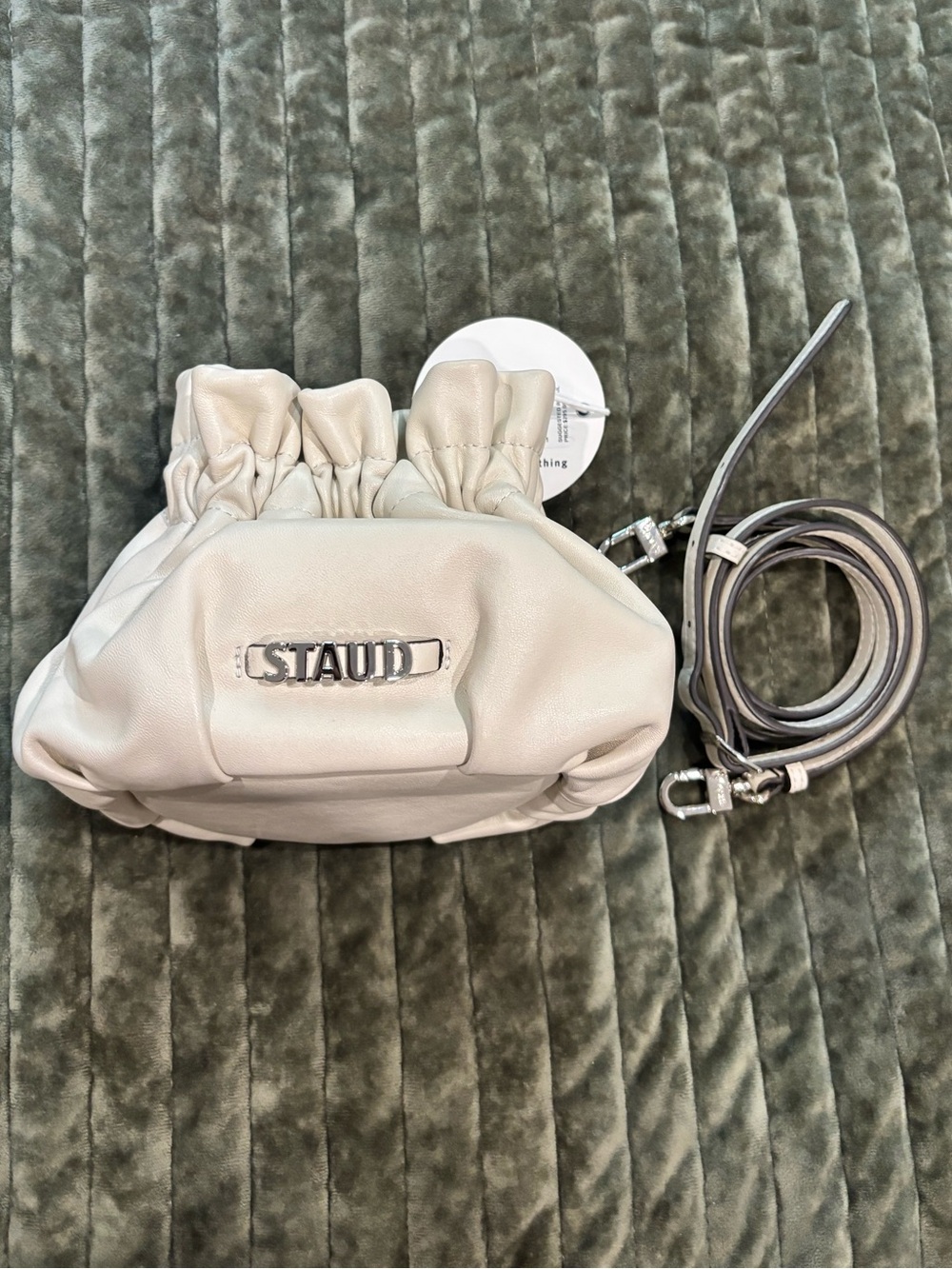 Staud Mini Grace Bucket Bag Cream Leather Crossbody NWT Adjustable Strap - Picture 8 of 9